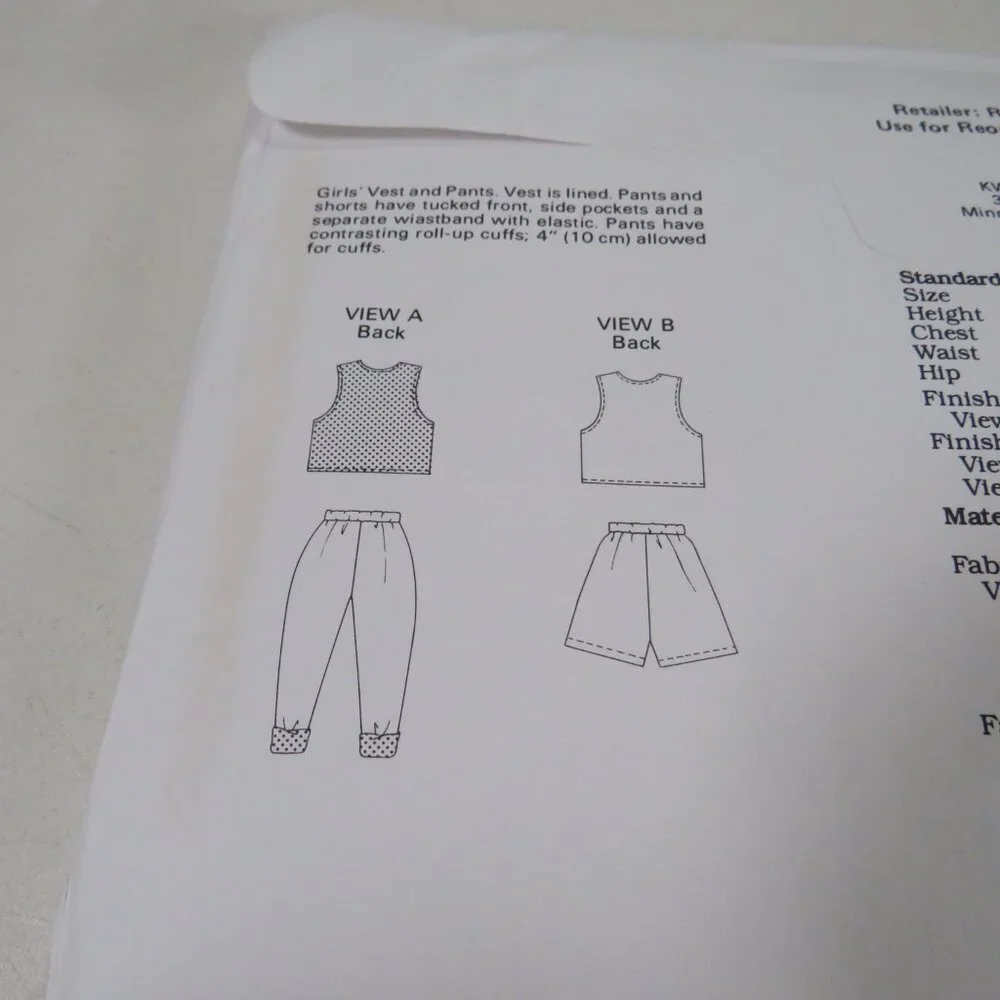 Kwik Sew 1954 Kids Clothing Pattern Pants, Shorts, Vest UNCUT 8-14